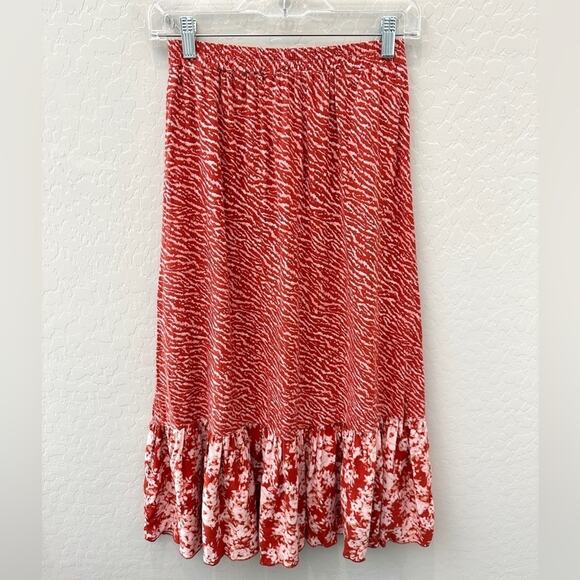RACHEL ROY | Rust Red Lightweight Multi Animal Floral Print Midi Skirt | XS - Picture 1 of 7